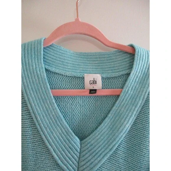 CAbi Womens Sz S Frosty Pullover Knit Sweater V-Neck Aqua Blue Style 4282 Casual - Picture 4 of 8
